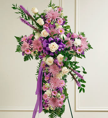 Lavish Purple Cross Standing Spray | 416-Flowers