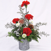 in metal vase with festive decorations