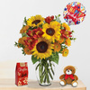 Flowers with Birthday Balloon, Teddy bear, Chocolate