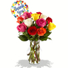 12 Mix Color Roses in a Vase with Balloon