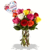 12 Mix Color Roses in a Vase with Balloon