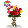 12 Mix Color Roses in a Vase with Balloon