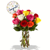 12 Mix Color Roses in a Vase with Balloon